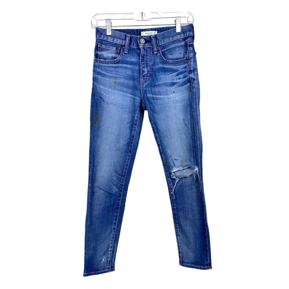 Moussy Vintage Spatter Paint Distressed Dixie Skinny Jeans Womens Size 24 Blue